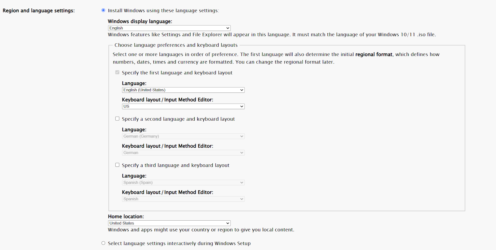 Region and Language Settings