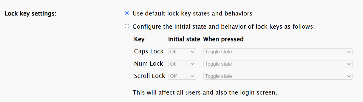 Lock Key Settings